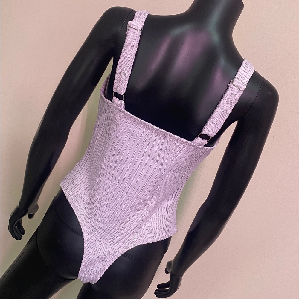 Haute Monde Lavender Textured Bodysuit with V-Notch - Picture 7 of 13